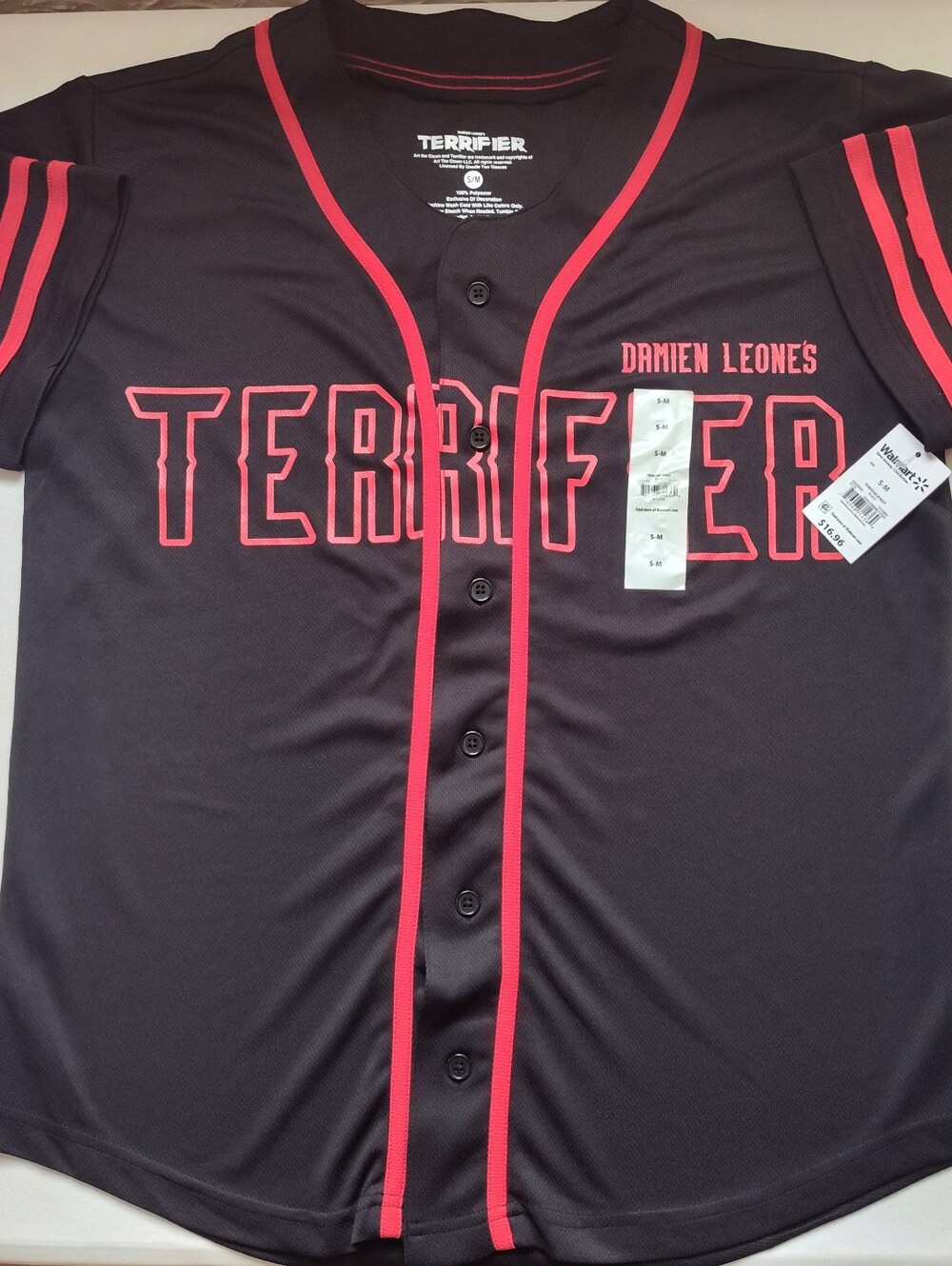 NWT Terrifier Horror Jersey Art The Clown Baseball Jersey Terrifier Sz S / M